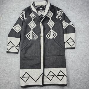 Wool Blanket Coat Womens Large Southwestern Buffalo Nickel Reversible Native